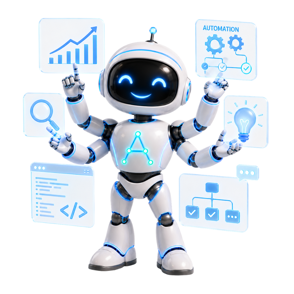 הרובוט של iAm AI עם dashboard מסביב — multitasking